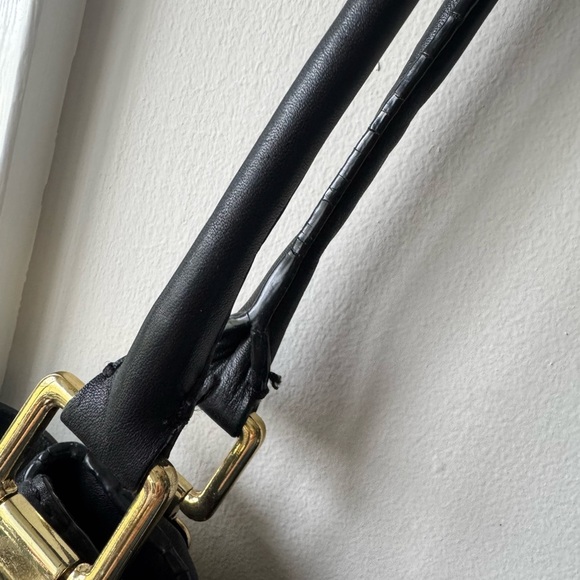 Banana Republic black leather with gold accents tote satchel purse - Picture 14 of 14